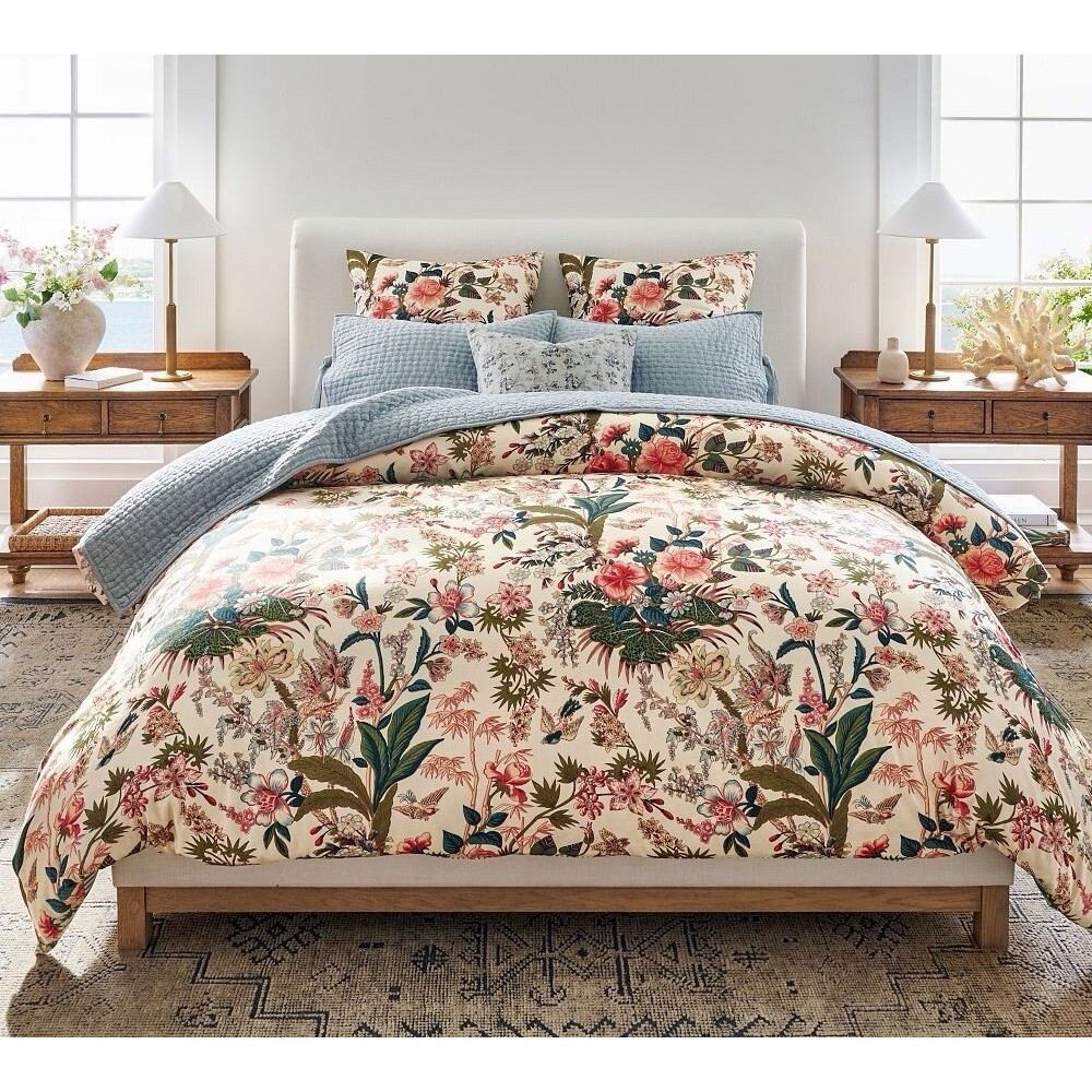 POTTERY BARN Rose Floral Stripe Reversible Duvet Cover-King/CalKing-NWT